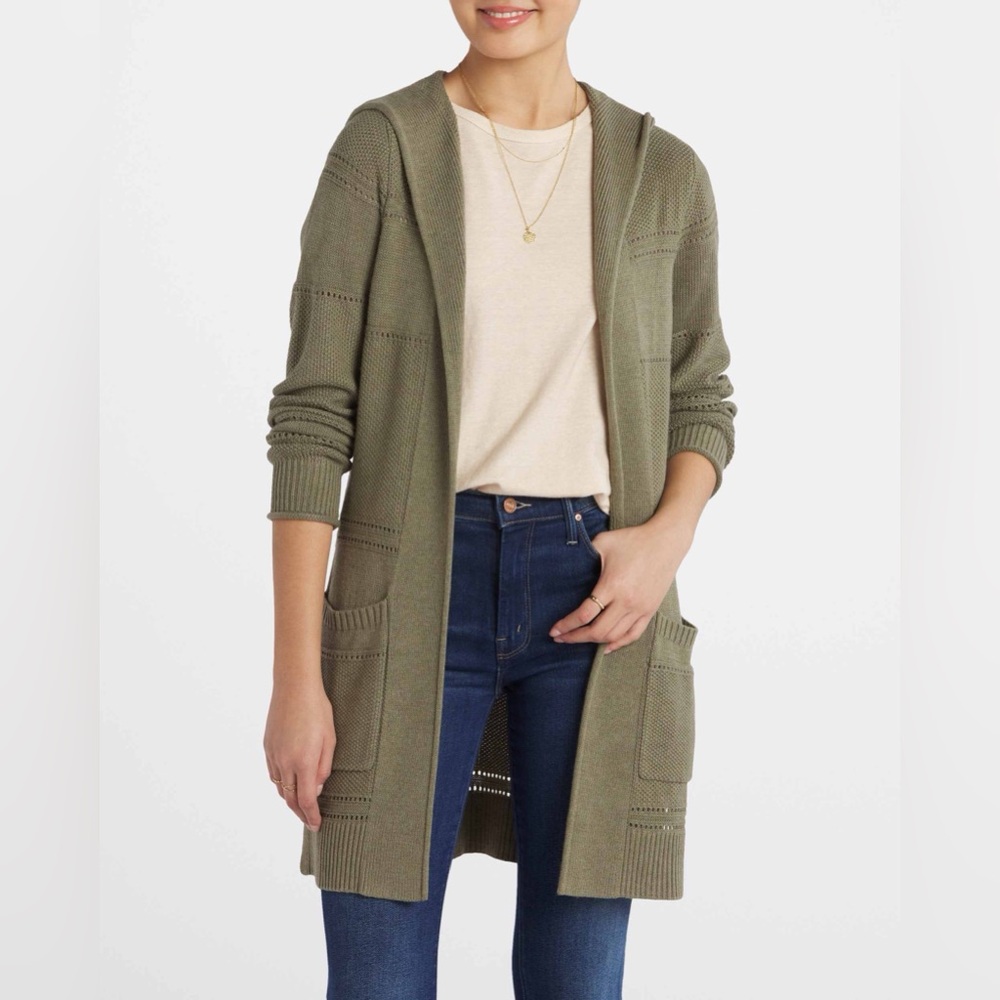 NWOT LETY & ME TALYA LONG OPEN FRONT KNIT HOODED CARDIGAN